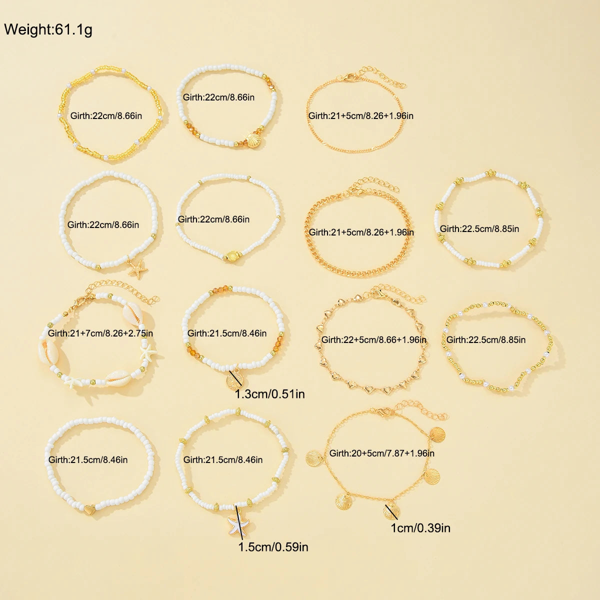 Ocean Breeze Shell Anklet 14Pcs