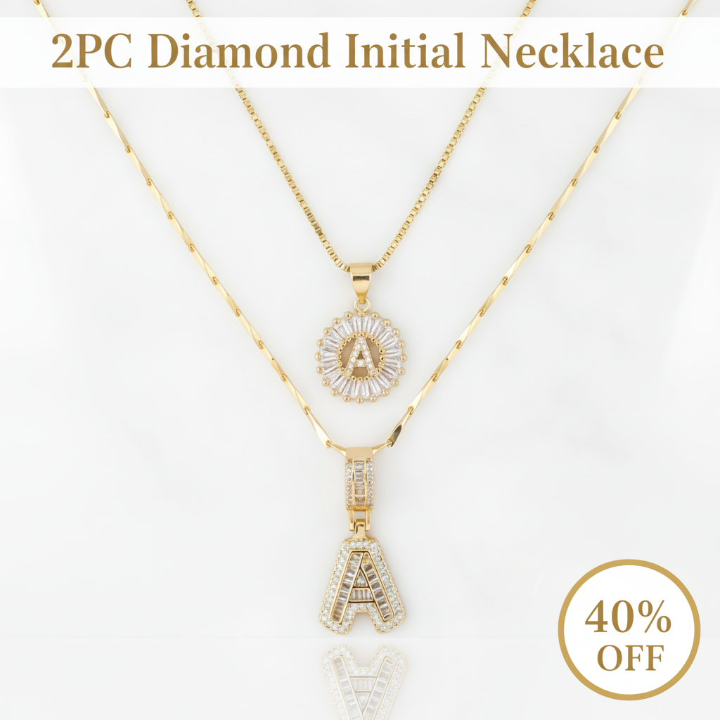 2PC Diamond Initial Necklace