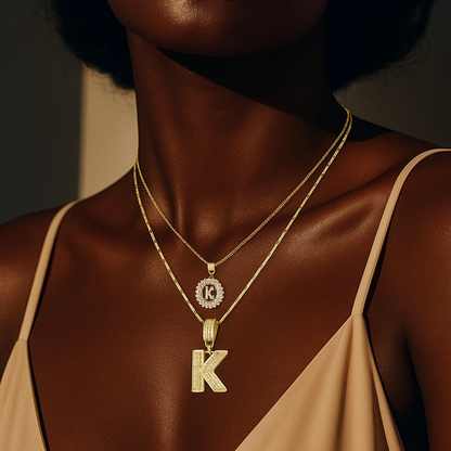 2-Piece 18K Diamond Letter Initial Necklace Set
