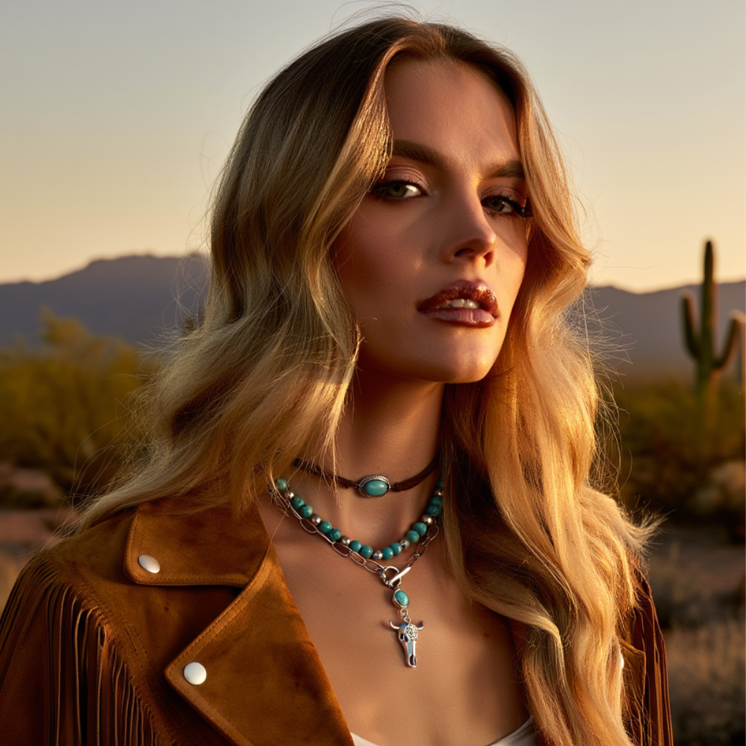 Aurelia 3pcs Boho Turquoise Bull Pendant Necklace Set