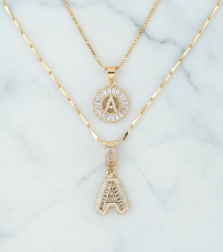 2-Piece 18K Diamond Letter Initial Necklace Set