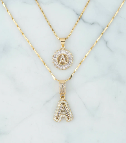 2-Piece 18K Diamond Letter Initial Necklace Set