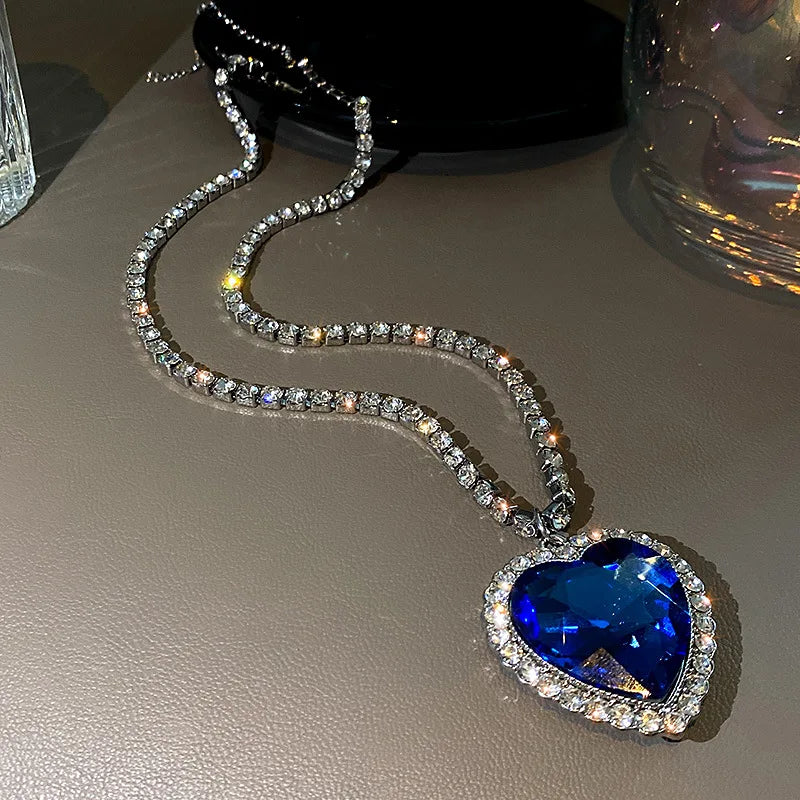 Ocean Heart Crystal Necklace - Luxury Rhinestone Pendant for Women