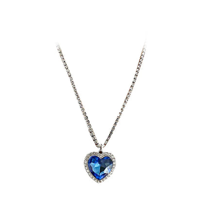 Ocean Heart Crystal Necklace - Luxury Rhinestone Pendant for Women