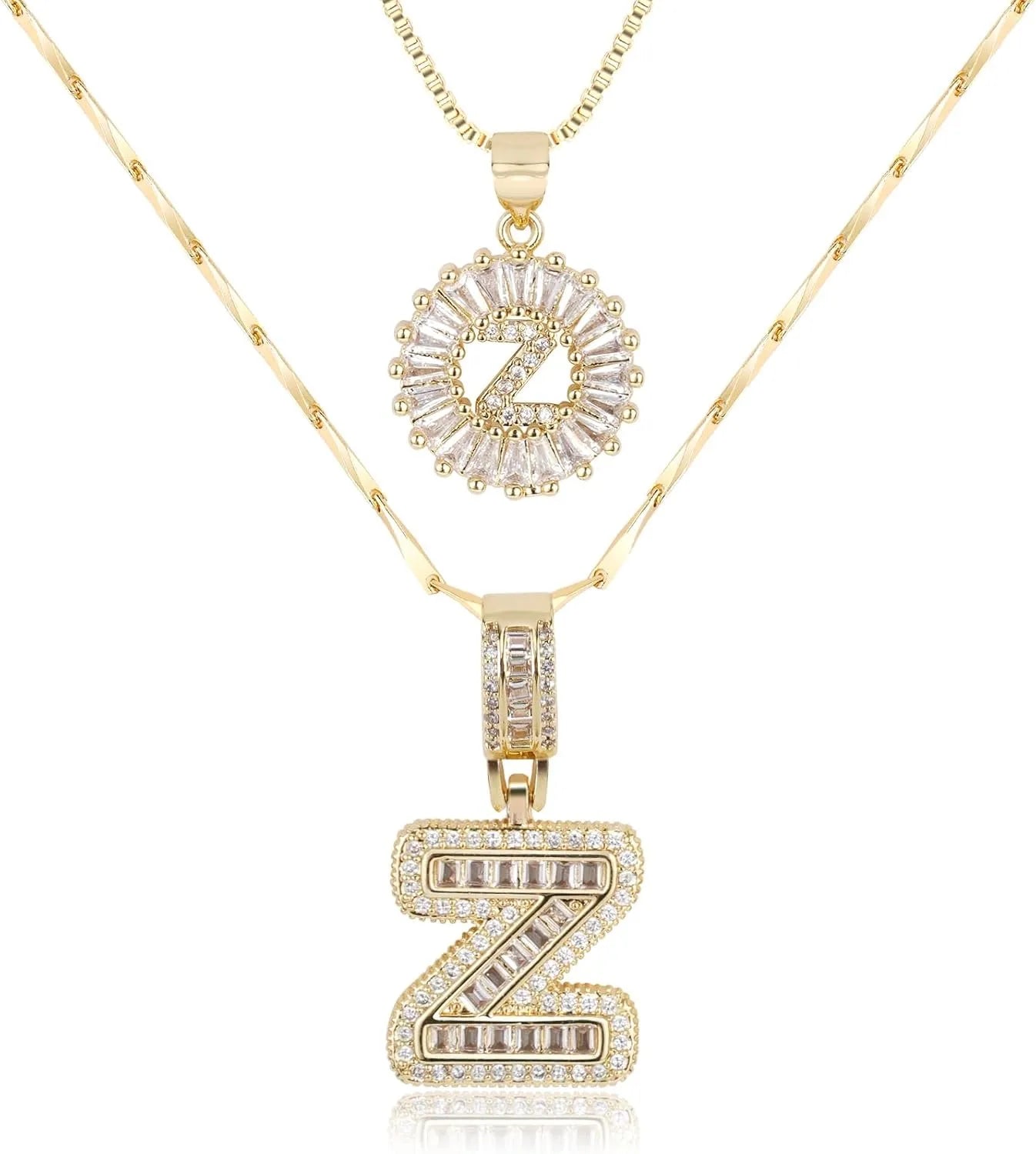 2PC Diamond Initial Necklace