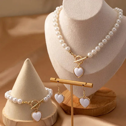 Pearl Romance Collection - 4-Piece Rose Heart Jewelry Set