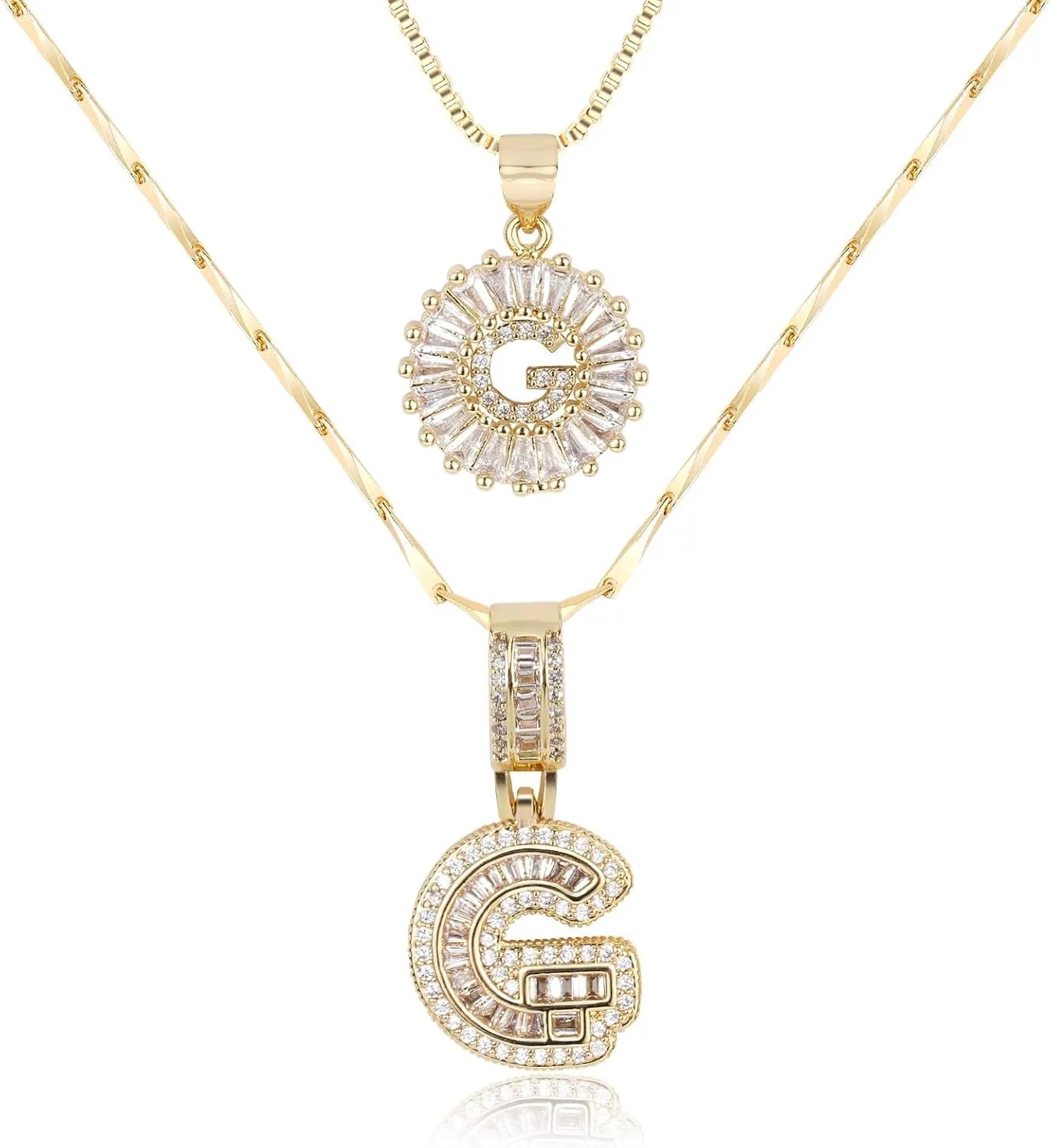 2PC Diamond Initial Necklace