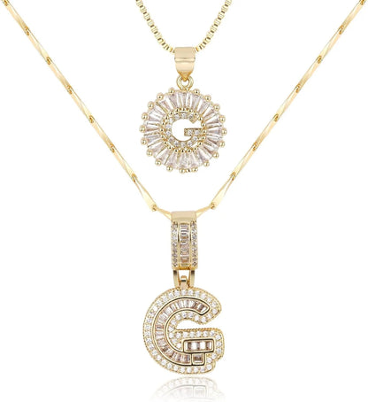 2PC Diamond Initial Necklace