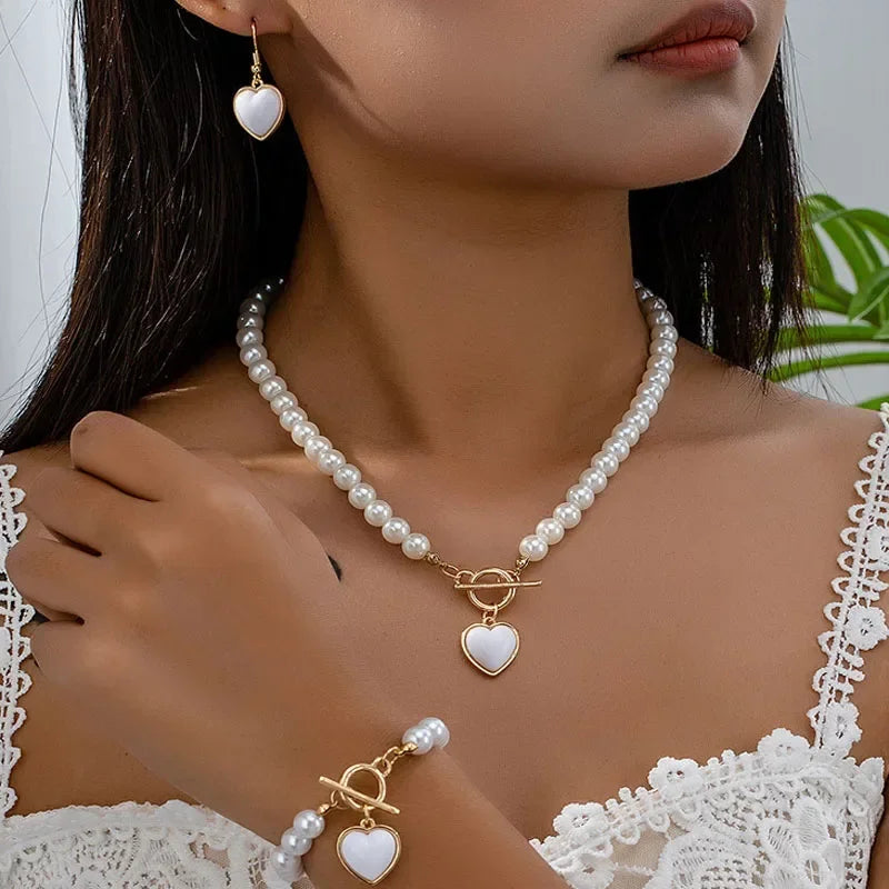 Pearl Romance Collection - 4-Piece Rose Heart Jewelry Set