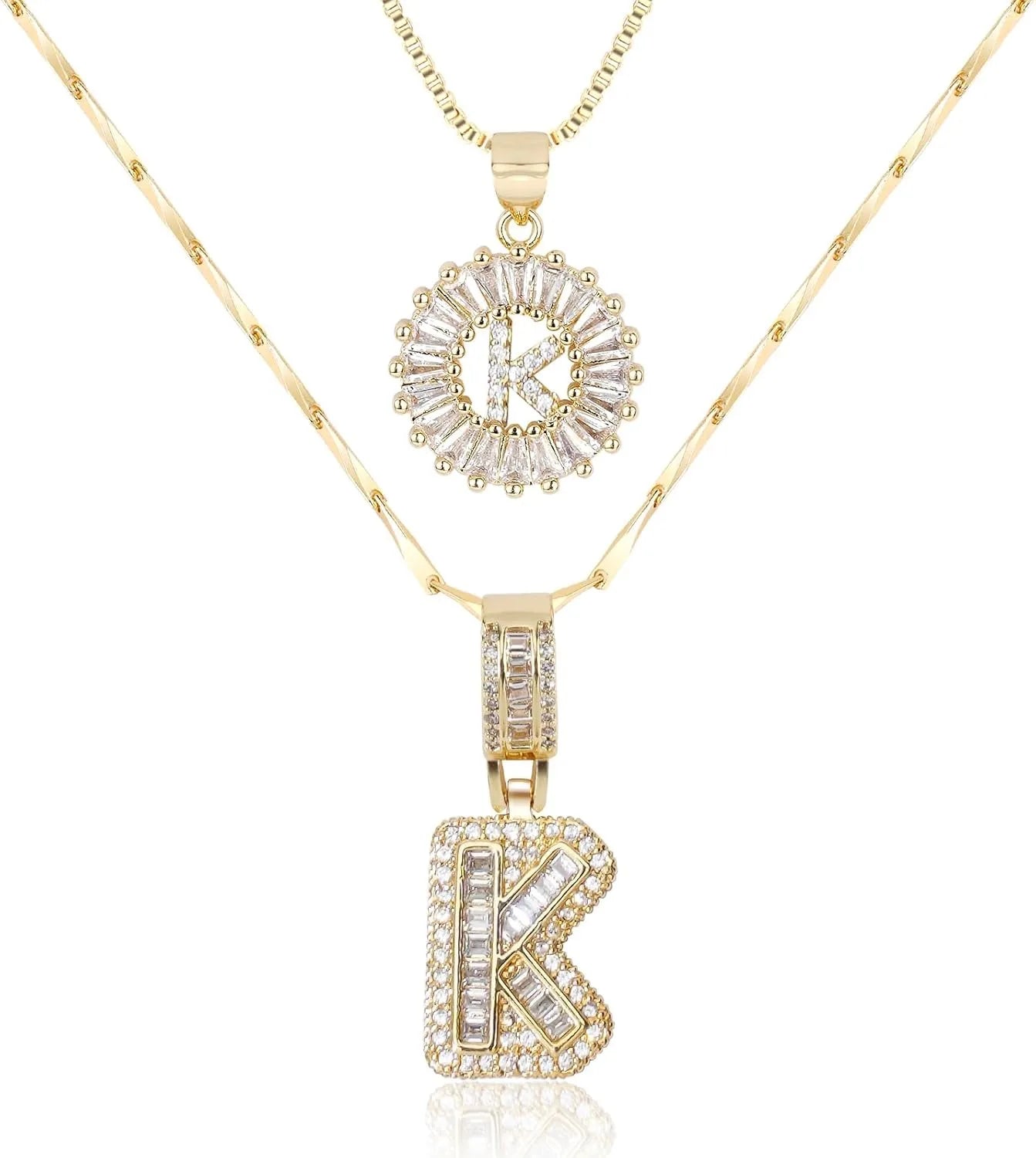2PC Diamond Initial Necklace