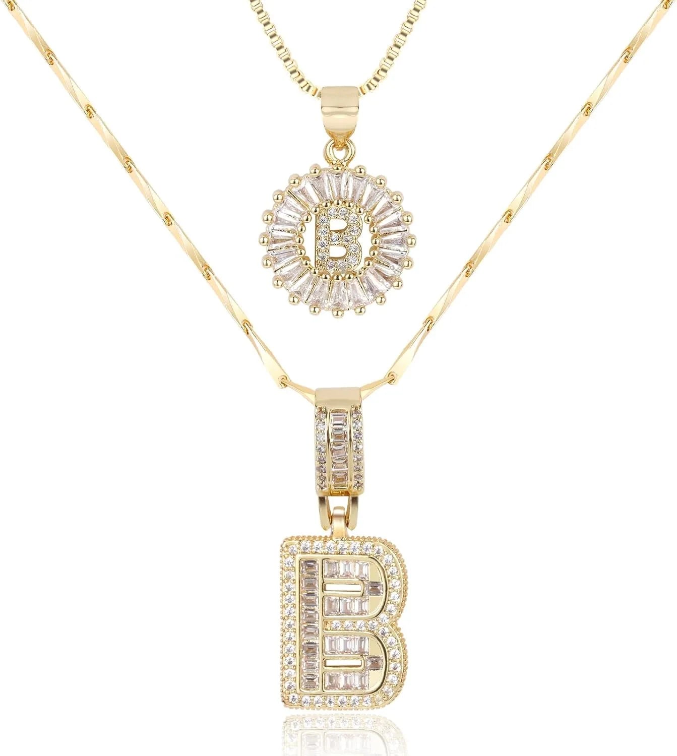 2PC Diamond Initial Necklace