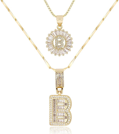 2PC Diamond Initial Necklace