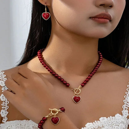 Pearl Romance Collection - 4-Piece Rose Heart Jewelry Set