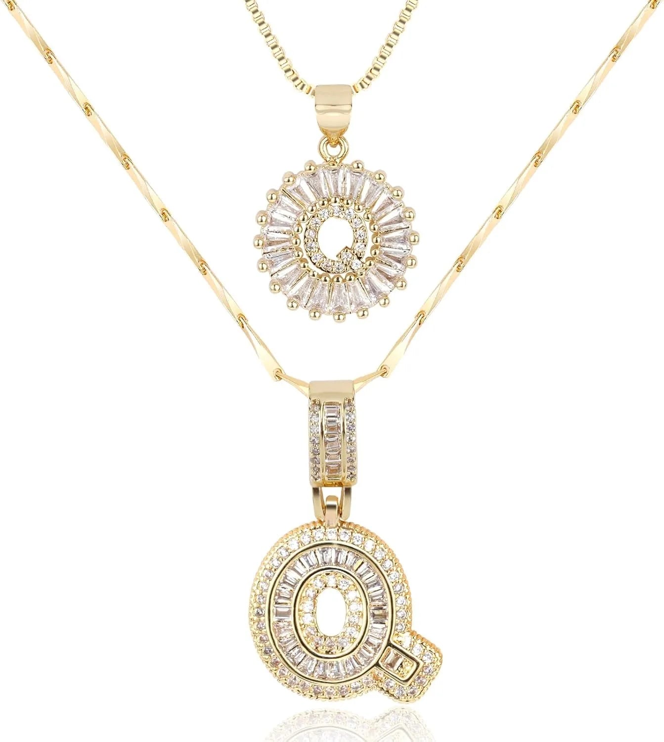 2PC Diamond Initial Necklace