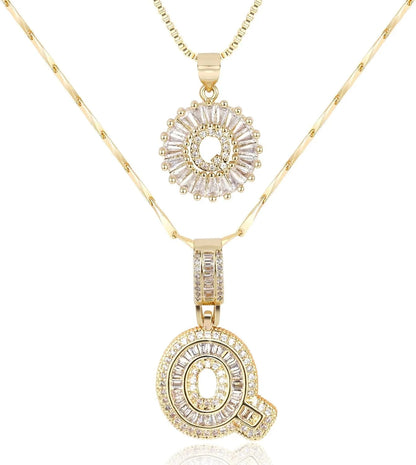 2PC Diamond Initial Necklace
