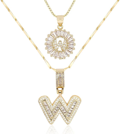 2PC Diamond Initial Necklace