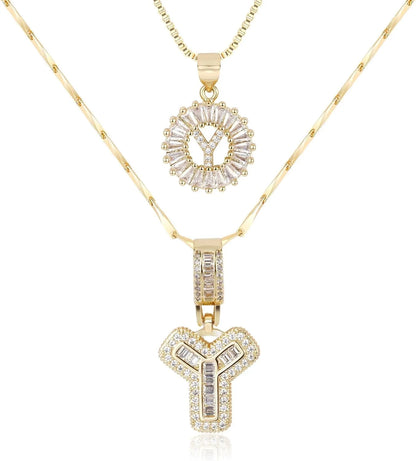 2PC Diamond Initial Necklace