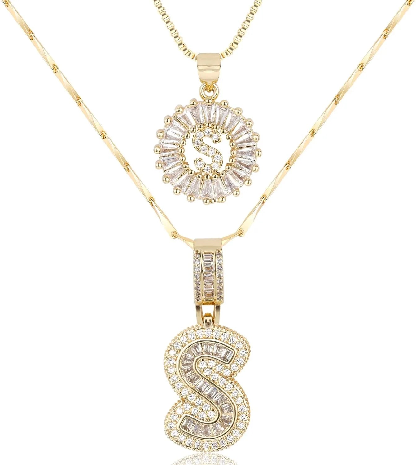 2PC Diamond Initial Necklace