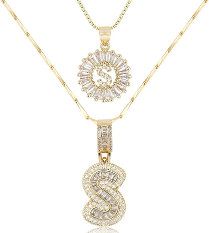 2PC Diamond Initial Necklace