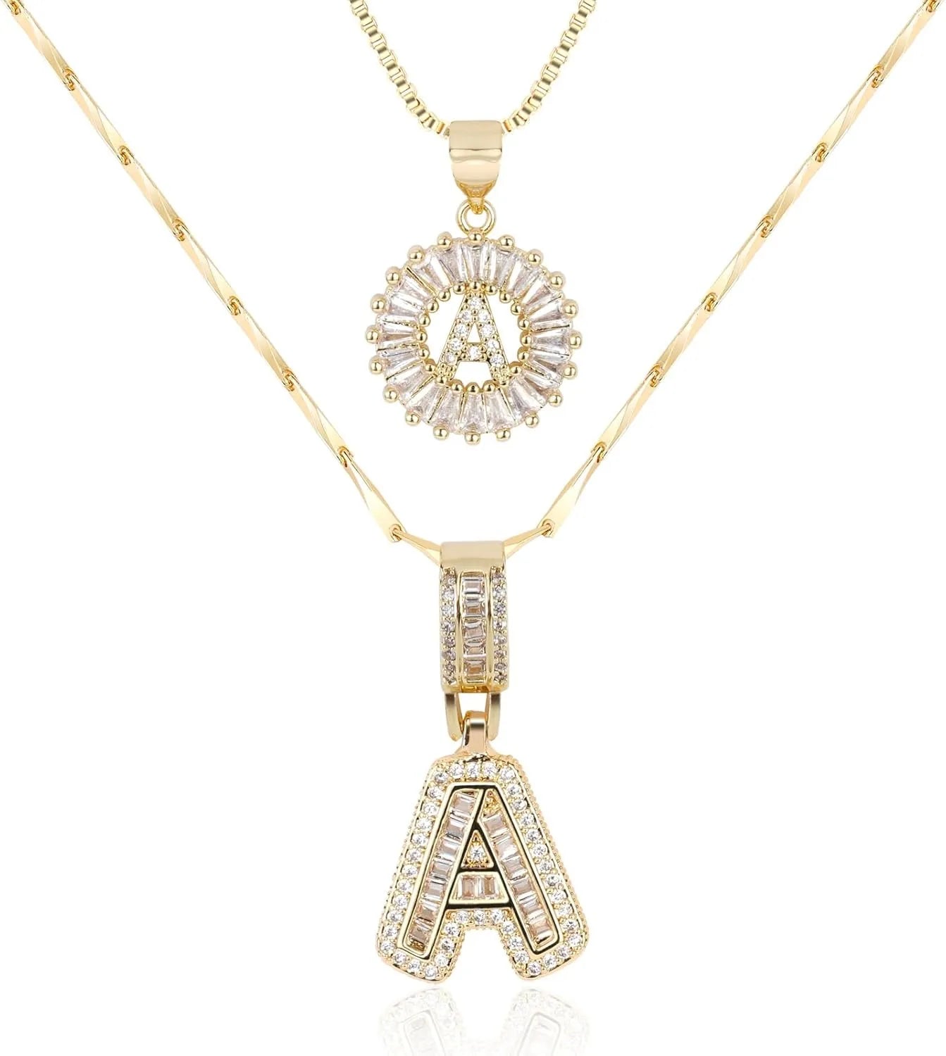 2PC Diamond Initial Necklace