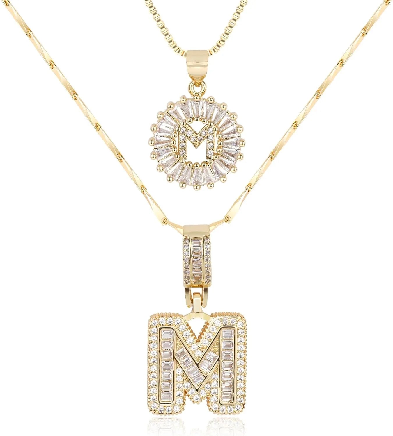 2PC Diamond Initial Necklace