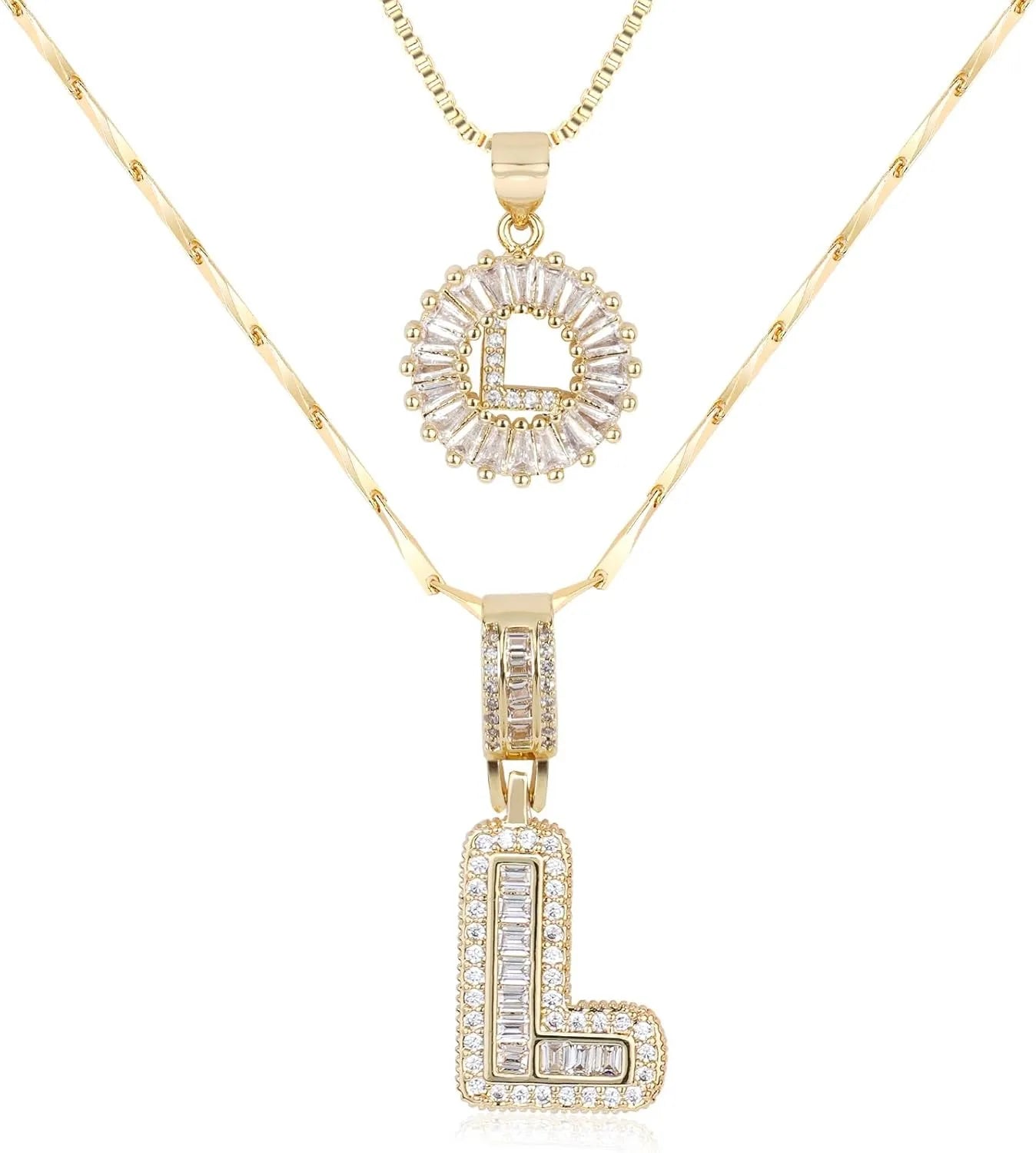 2PC Diamond Initial Necklace