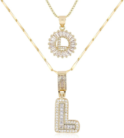 2PC Diamond Initial Necklace