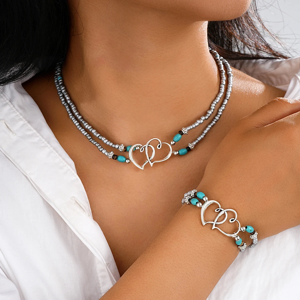 Serenity Love 2Pcs Silver & Turquoise Set