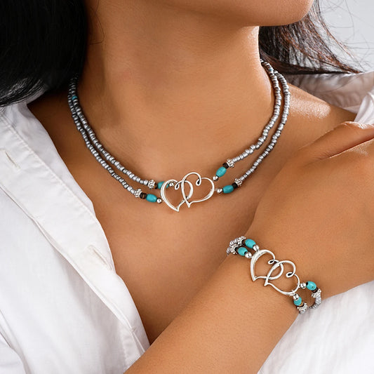 Serenity Love 2Pcs Silver & Turquoise Set