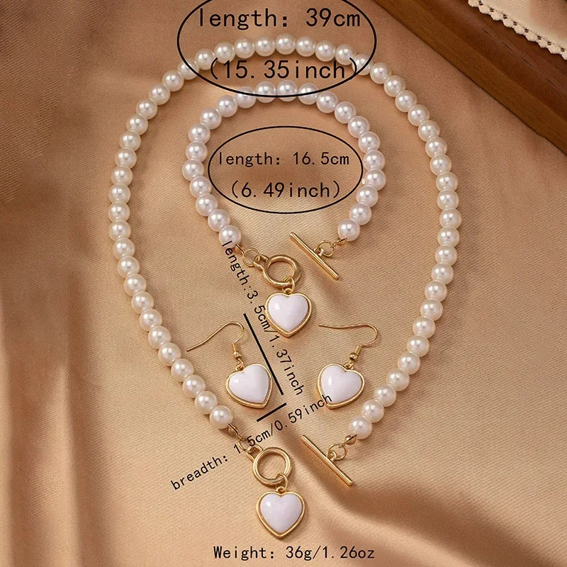 Pearl Romance Collection - 4-Piece Rose Heart Jewelry Set