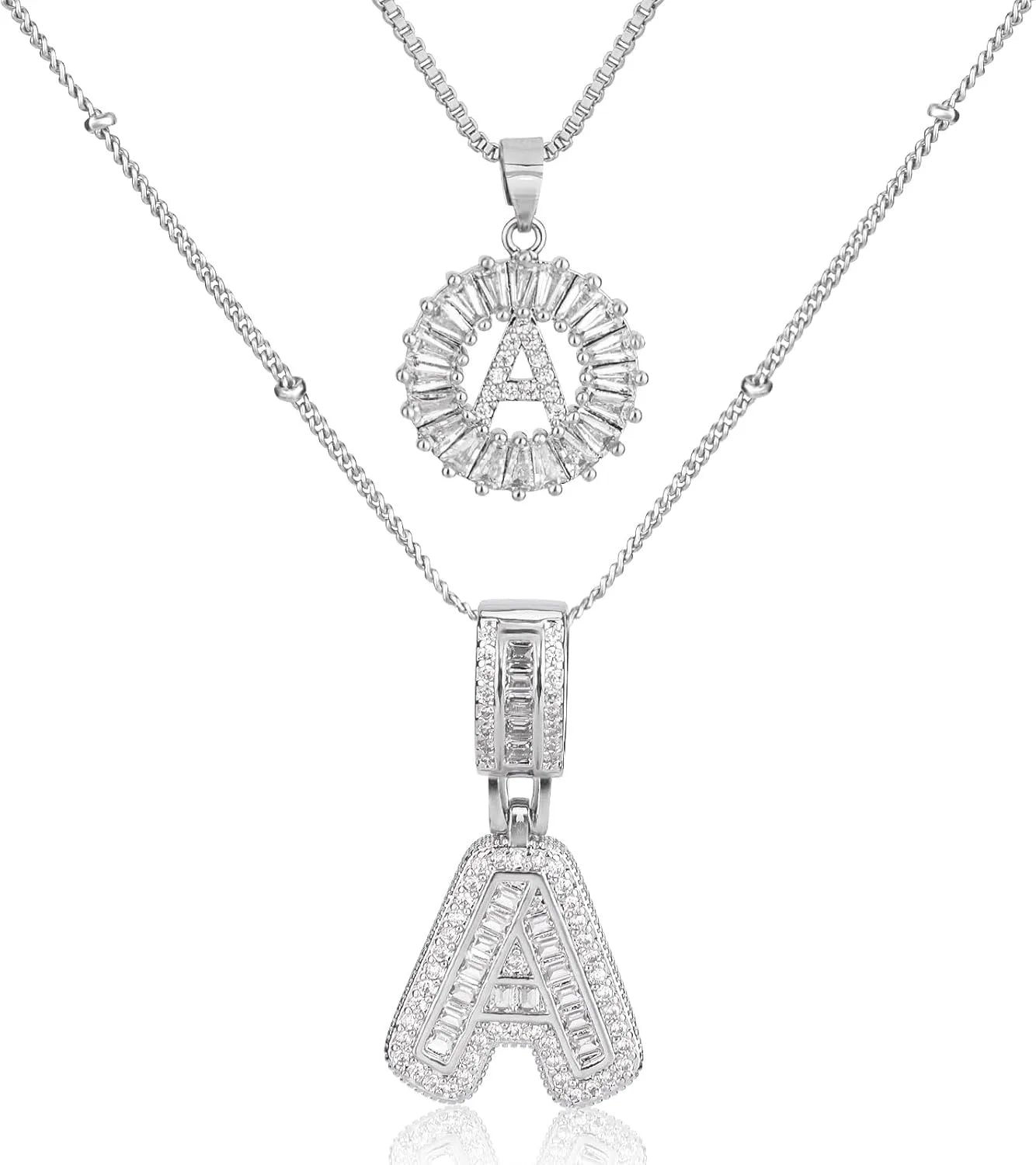 2-Piece 18K Diamond Letter Initial Necklace Set