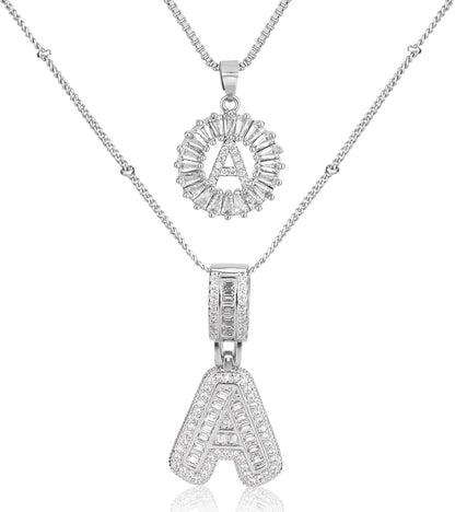 2-Piece 18K Diamond Letter Initial Necklace Set