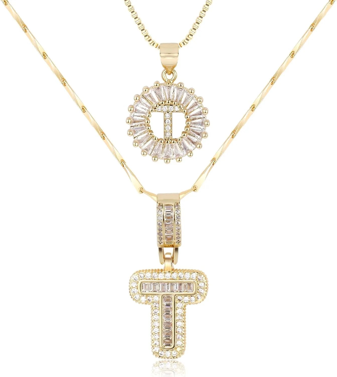 2PC Diamond Initial Necklace