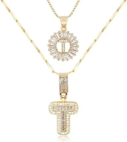 2PC Diamond Initial Necklace