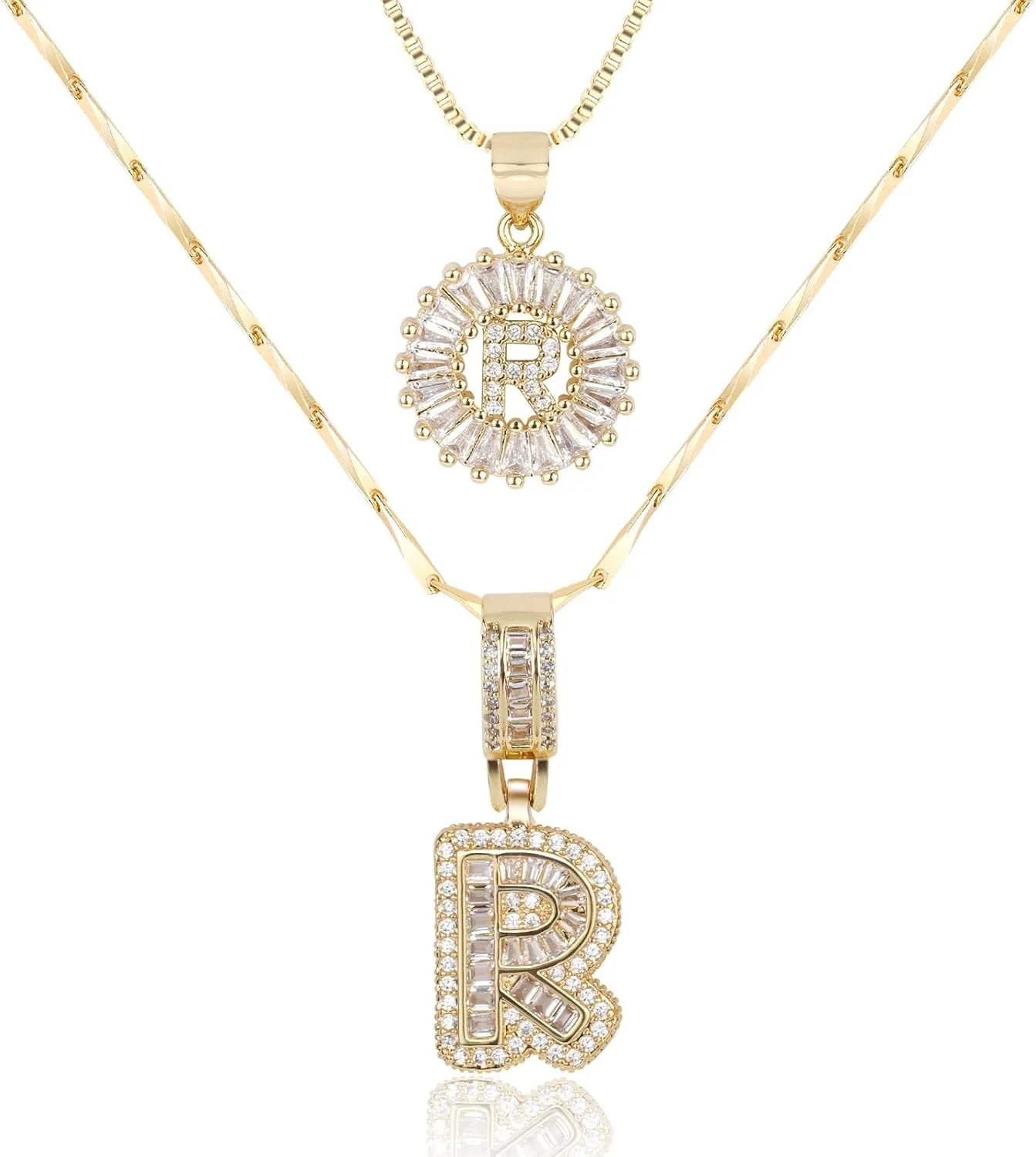2PC Diamond Initial Necklace