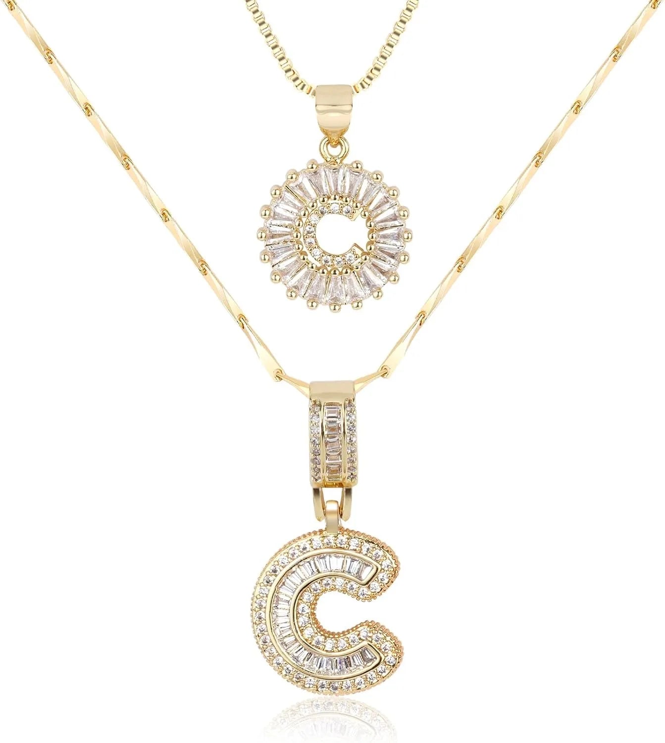 2PC Diamond Initial Necklace