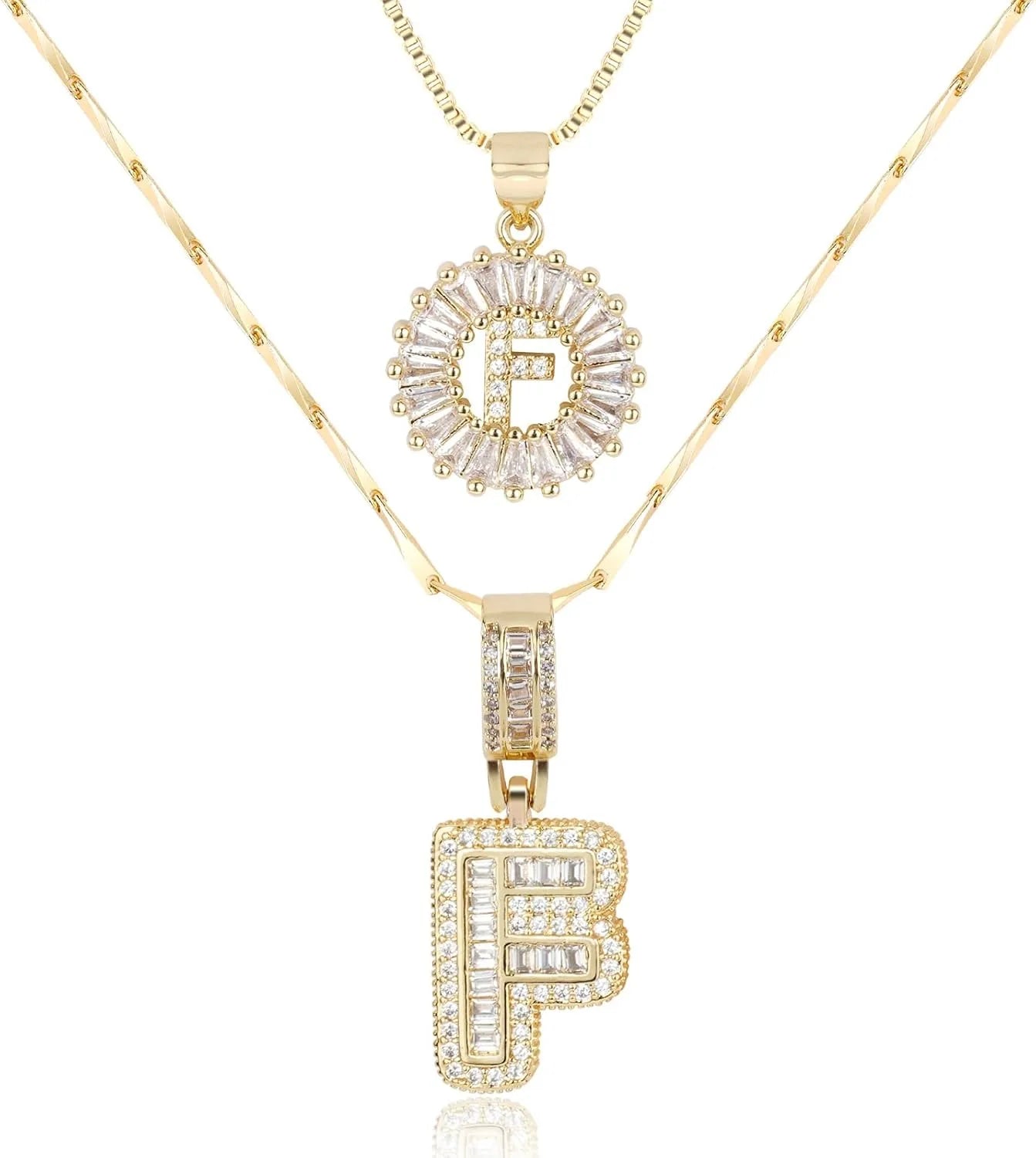 2PC Diamond Initial Necklace