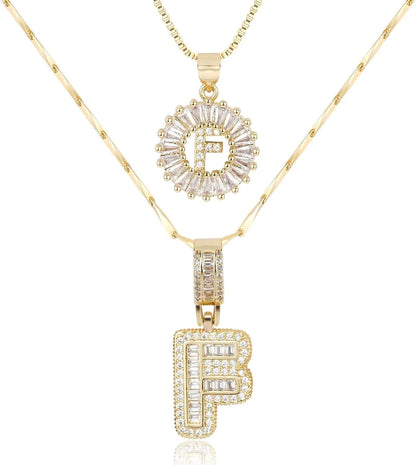 2PC Diamond Initial Necklace