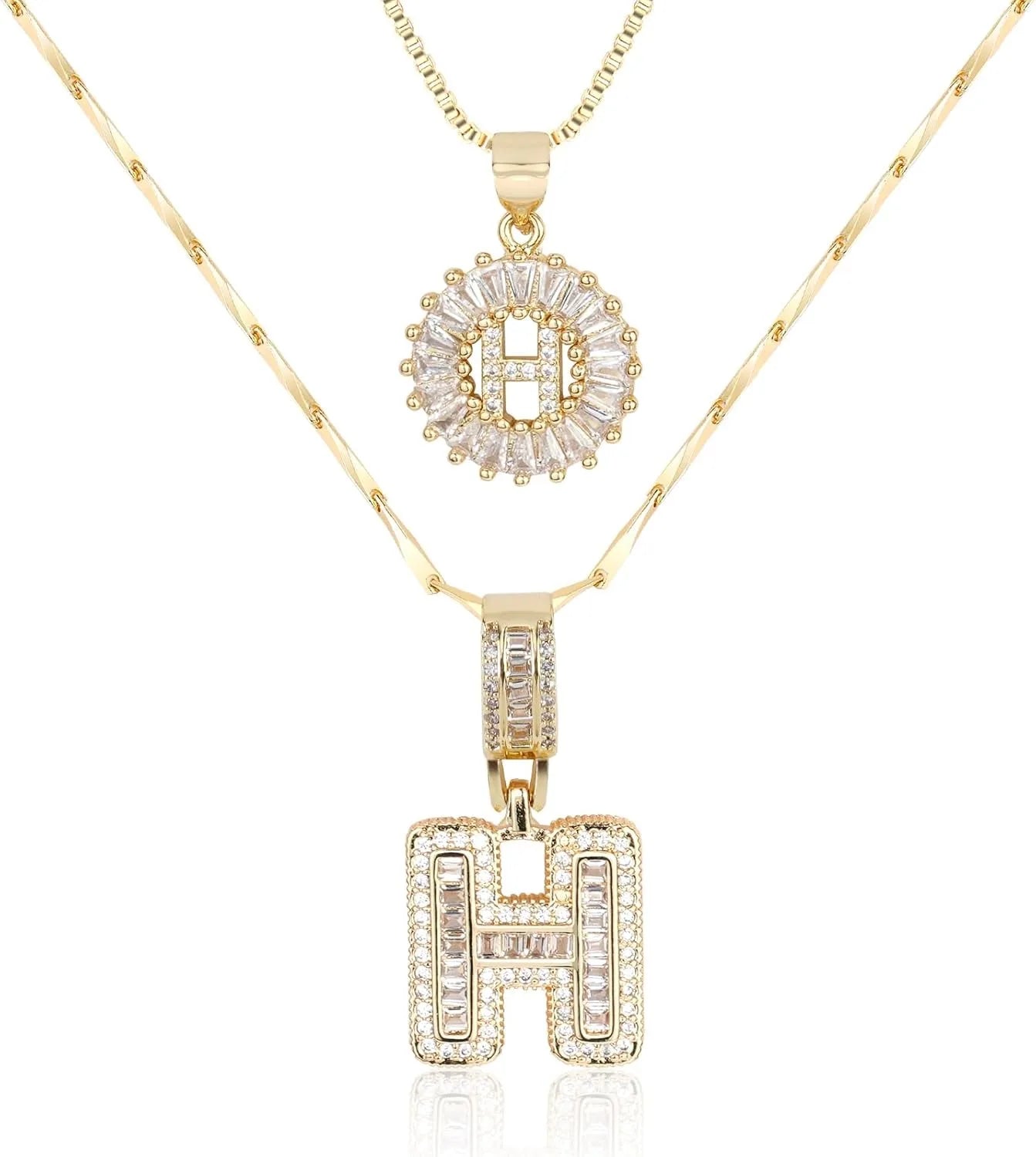 2PC Diamond Initial Necklace