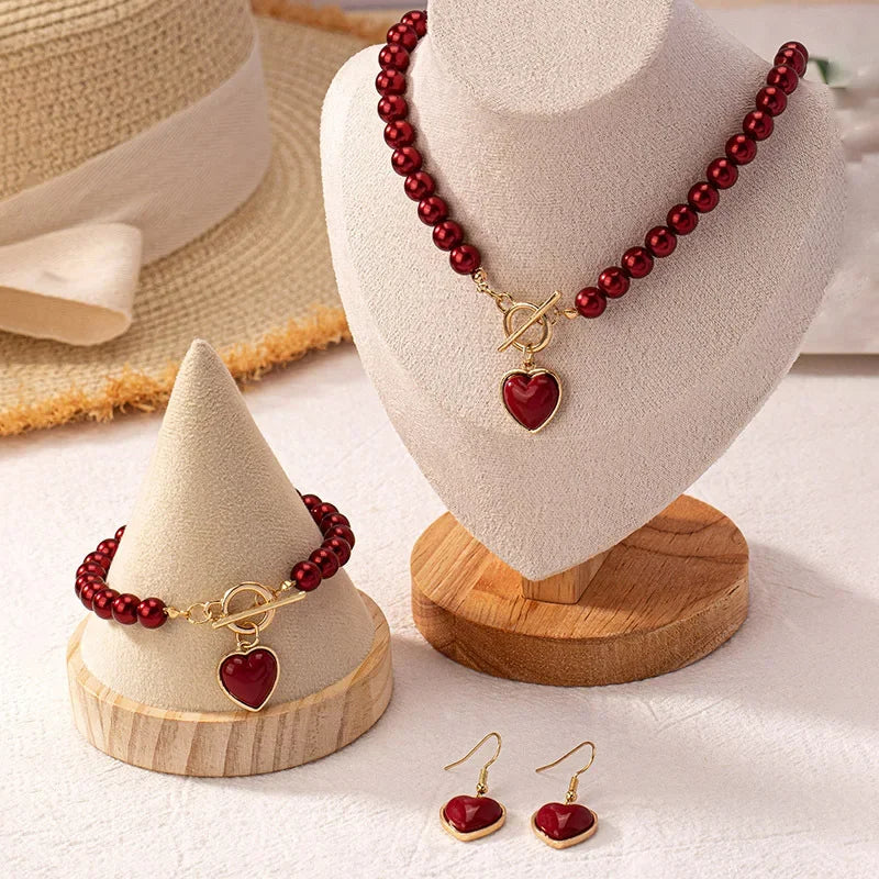 Pearl Romance Collection - 4-Piece Rose Heart Jewelry Set