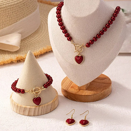 Pearl Romance Collection - 4-Piece Rose Heart Jewelry Set