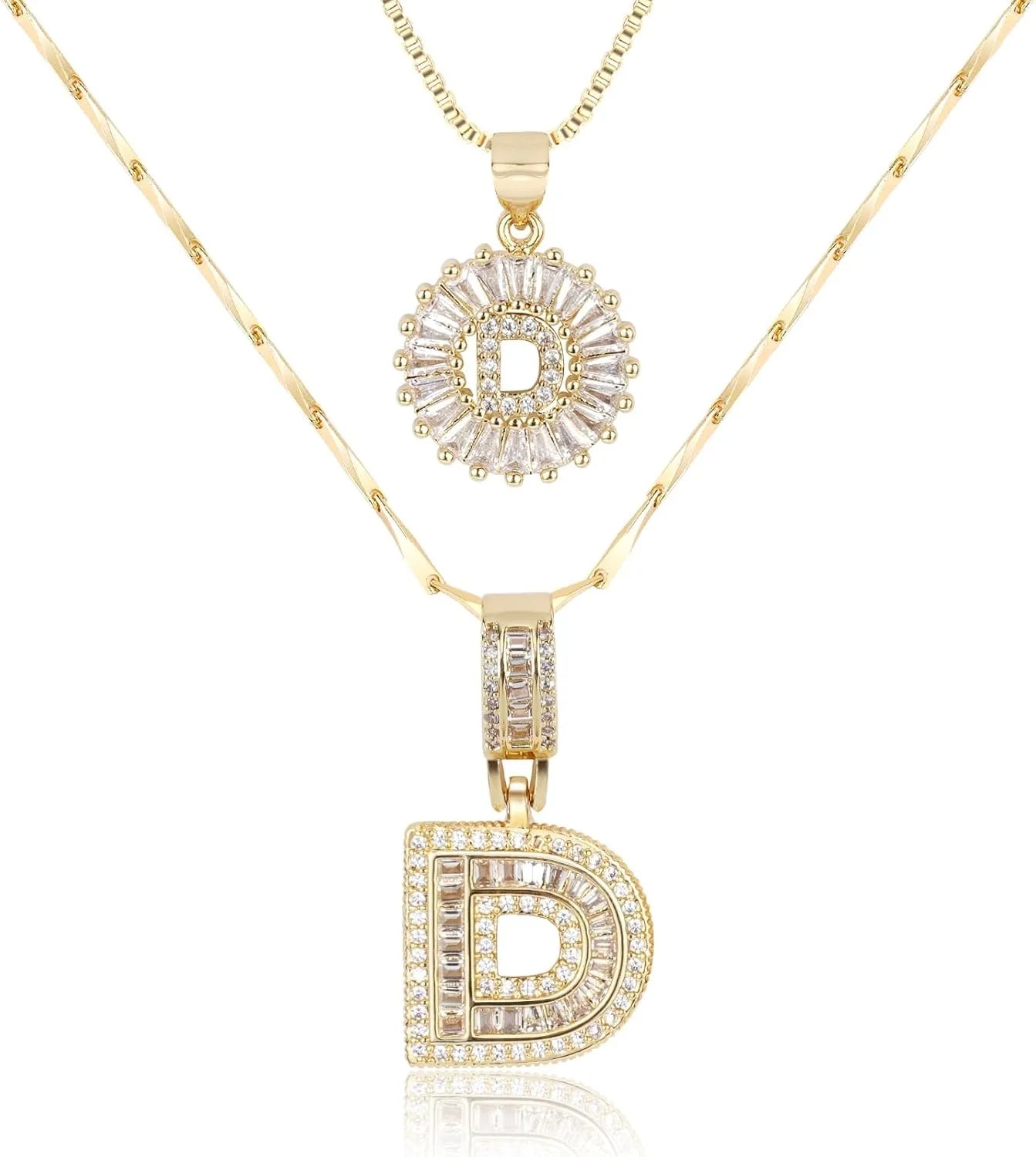 2PC Diamond Initial Necklace