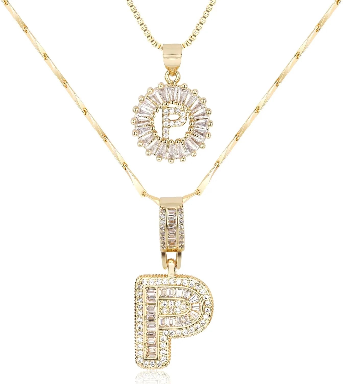 2PC Diamond Initial Necklace