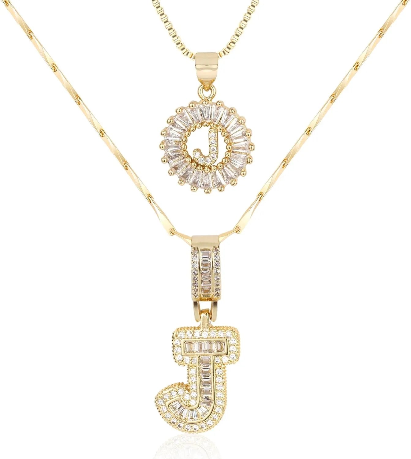 2PC Diamond Initial Necklace