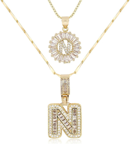 2PC Diamond Initial Necklace
