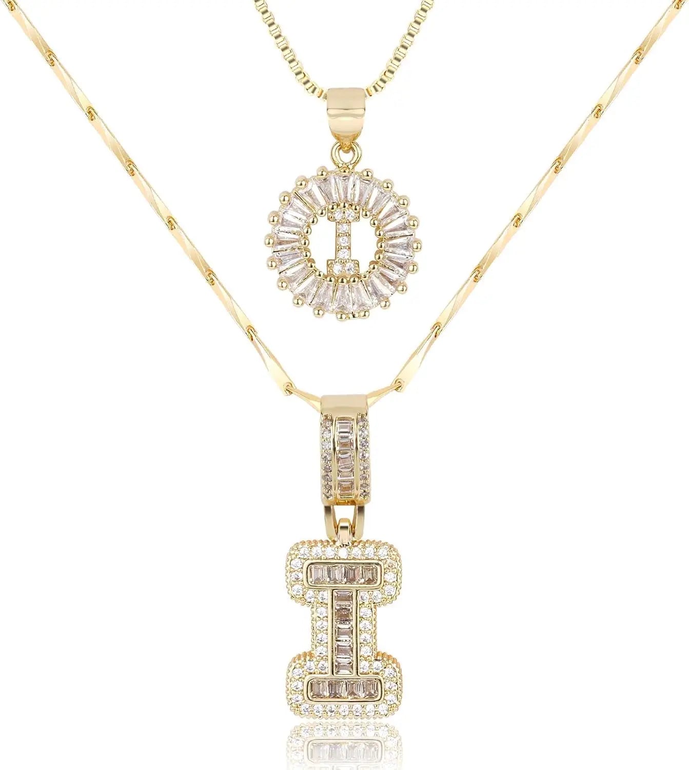 2PC Diamond Initial Necklace