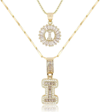 2PC Diamond Initial Necklace