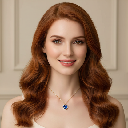Beautiful redhead model wearing Azure Heart Pendant Necklace