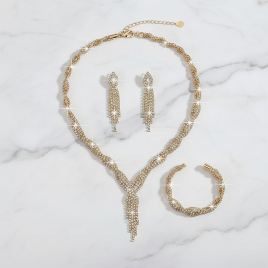 Conjunto completo de joias trançadas douradas