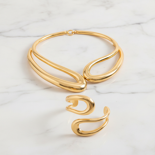 Conjunto de colar e pulseira em ouro - apenas 2 peças